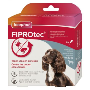 Beaphar Fiprotec pour chiens contre les tiques et les puces 10-20 kg 4 pipettes de 1,34 ml