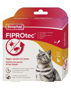 Beaphar Fiprotec pour chat > ​​1 kg contre les tiques et les puces 4 pipettes de 0,50 ml